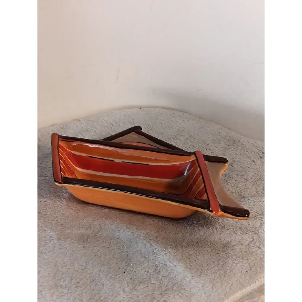 Clay Art Beachy Orange Ceramic Snack Tray / Trinket Bowl